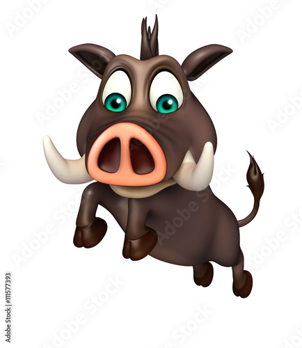 cute Boar funny  cartoon character with jumping