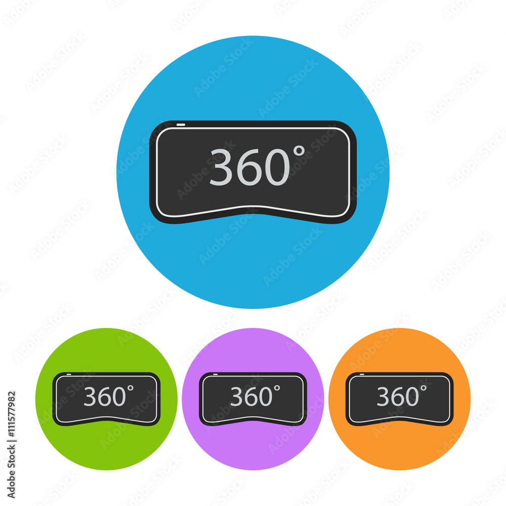 360 degrees virtual reality. Set of colorful round flat icons 360 degrees virtual reality. Set of colorful round flat icons