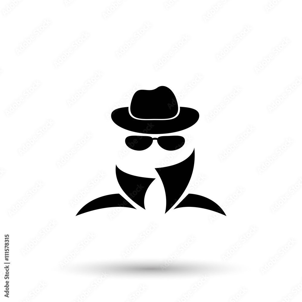 Black icon of anonymous spy agent. Black icon of anonymous spy agent.
