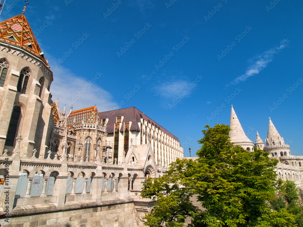 Fototapeta premium Fisherman Bastion in Budapest, Hungary. Horizontal shot