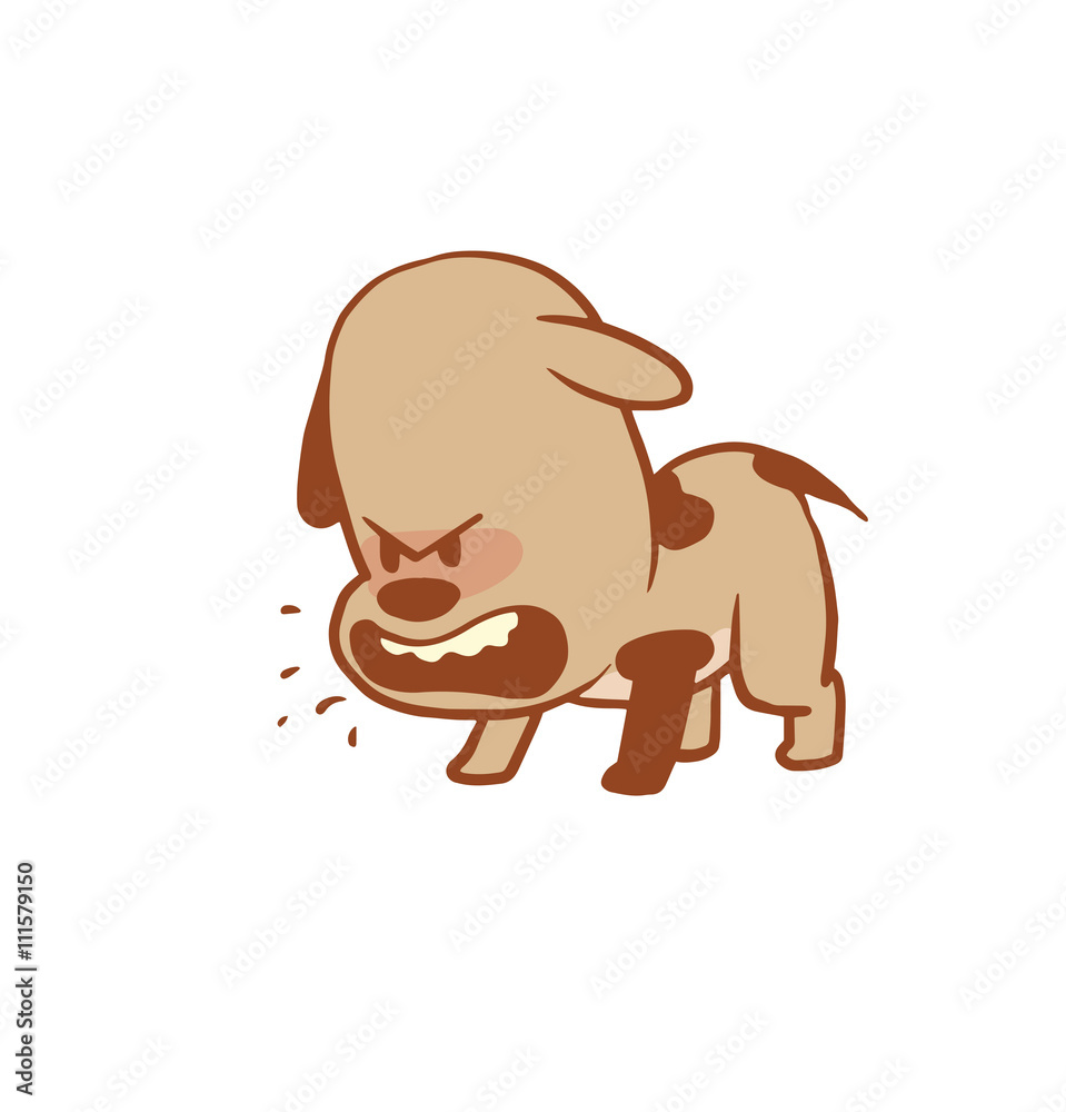 Vector cartoon image of a funny little angry dog light brown color barking  on a white background. Color image with a brown tracings. Puppy. Positive  character. Vector illustration. Stock Vector | Adobe