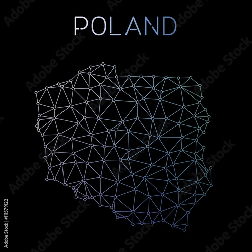 Poland network map. Abstract polygonal map design. Network connections vector illustration.