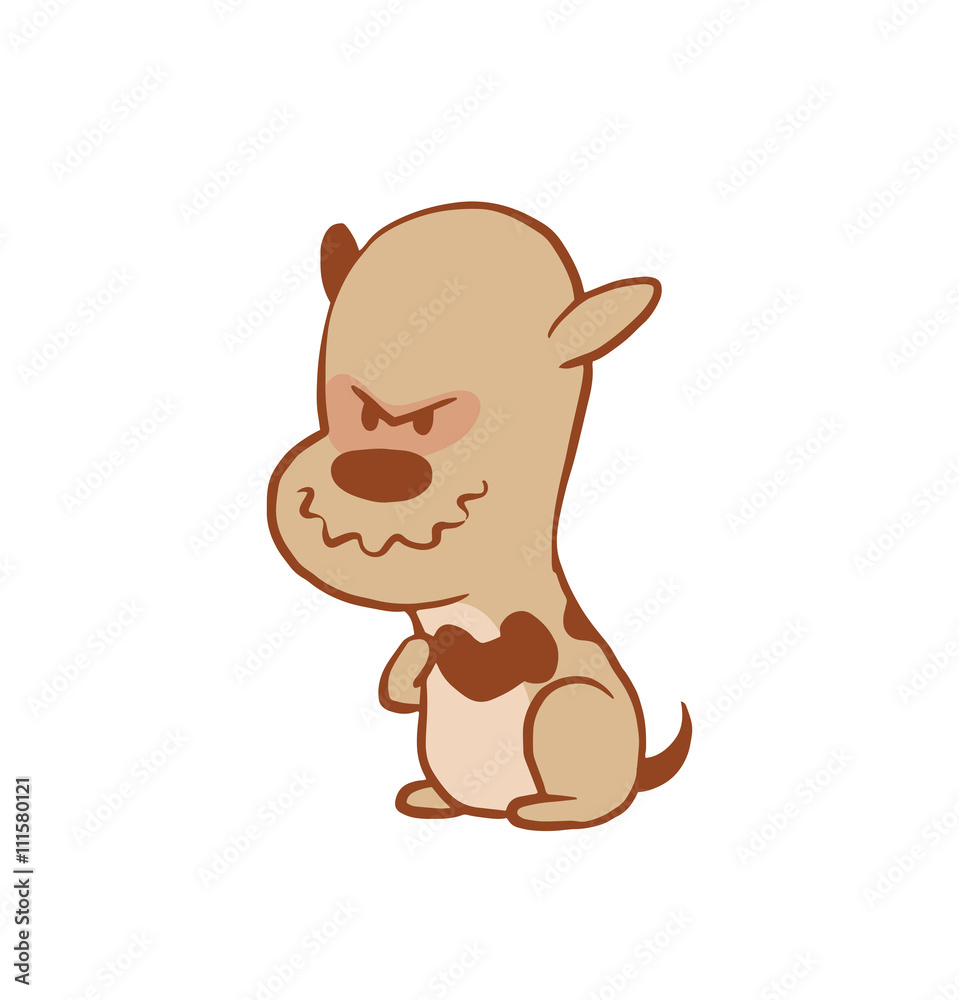 Vector cartoon image of a funny little dog light brown color plotting  something tricky on a white background. Color image with a brown tracings.  Puppy. Positive character. Vector illustration. Stock Vector |