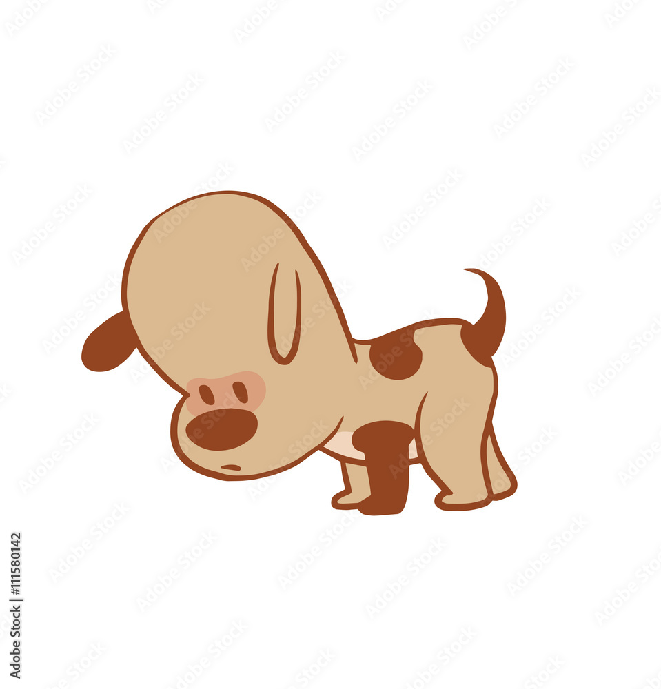 Vector cartoon image of a funny little dog light brown color looking for something on a white background. Color image with a brown tracings. Puppy. Positive character. Vector illustration. Vector cartoon image of a funny little dog light brown color looking for something on a white background. Color image with a brown tracings. Puppy. Positive character. Vector illustration.