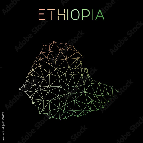 Ethiopia network map. Abstract polygonal map design. Network connections vector illustration.