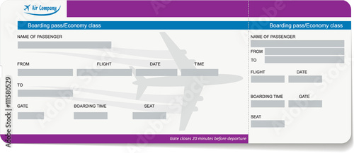 Template of a boarding pass or air ticket