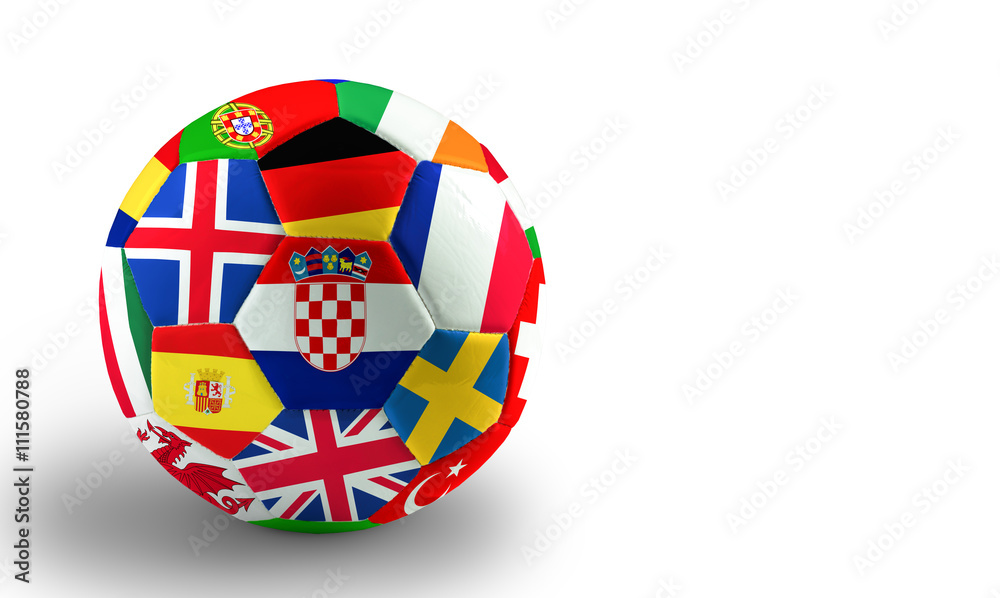 Obraz premium Fußball mit bunten Flaggen