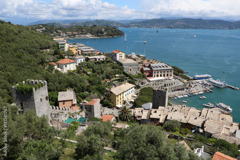 View to Porto Venere on Ligurian sea from the Fortress, Italy