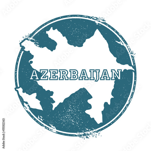 Grunge rubber stamp with name and map of Azerbaijan, vector illustration. Can be used as insignia, logotype, label, sticker or badge of the country.