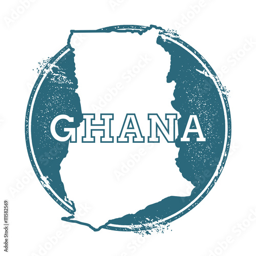 Grunge rubber stamp with name and map of Ghana, vector illustration. Can be used as insignia, logotype, label, sticker or badge of the country.