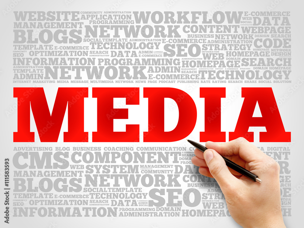 Media word cloud, business concept Media word cloud, business concept