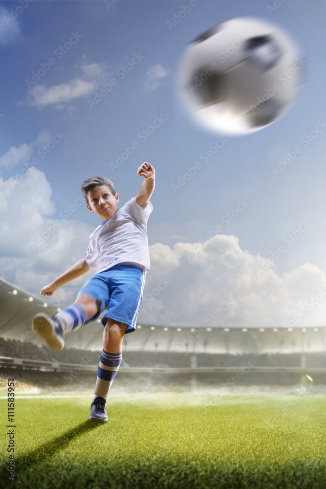 Naklejka premium Childrens are playing soccer on grand arena