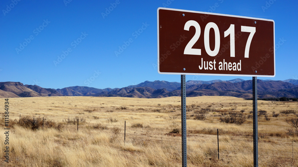 2017 Just Ahead brown road sign