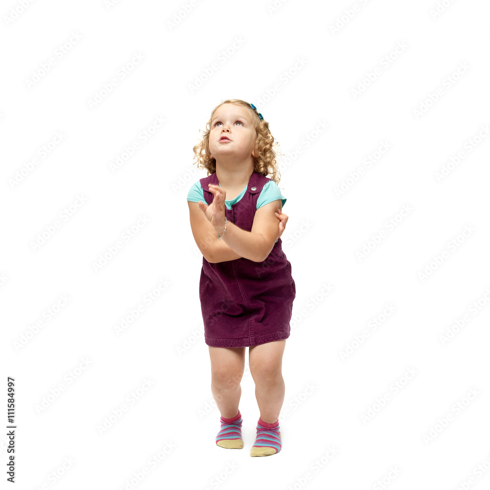 Young little girl jumping over isolated white background Young little girl jumping over isolated white background
