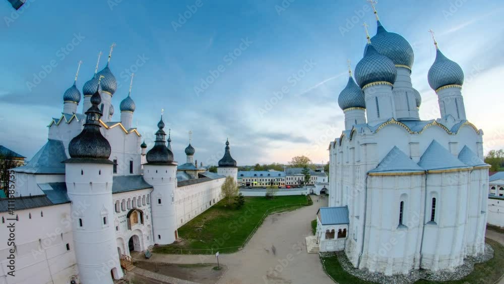 Tip view of the assumption Cathedral of the Kremlin of Rostov the Great timelapse. The Golden ring of Russia Tip view of the assumption Cathedral of the Kremlin of Rostov the Great timelapse. The Golden ring of Russia