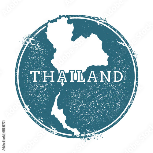 Grunge rubber stamp with name and map of Thailand, vector illustration. Can be used as insignia, logotype, label, sticker or badge of the country.