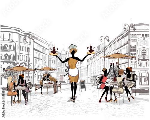 Fashion people in the street cafe. 