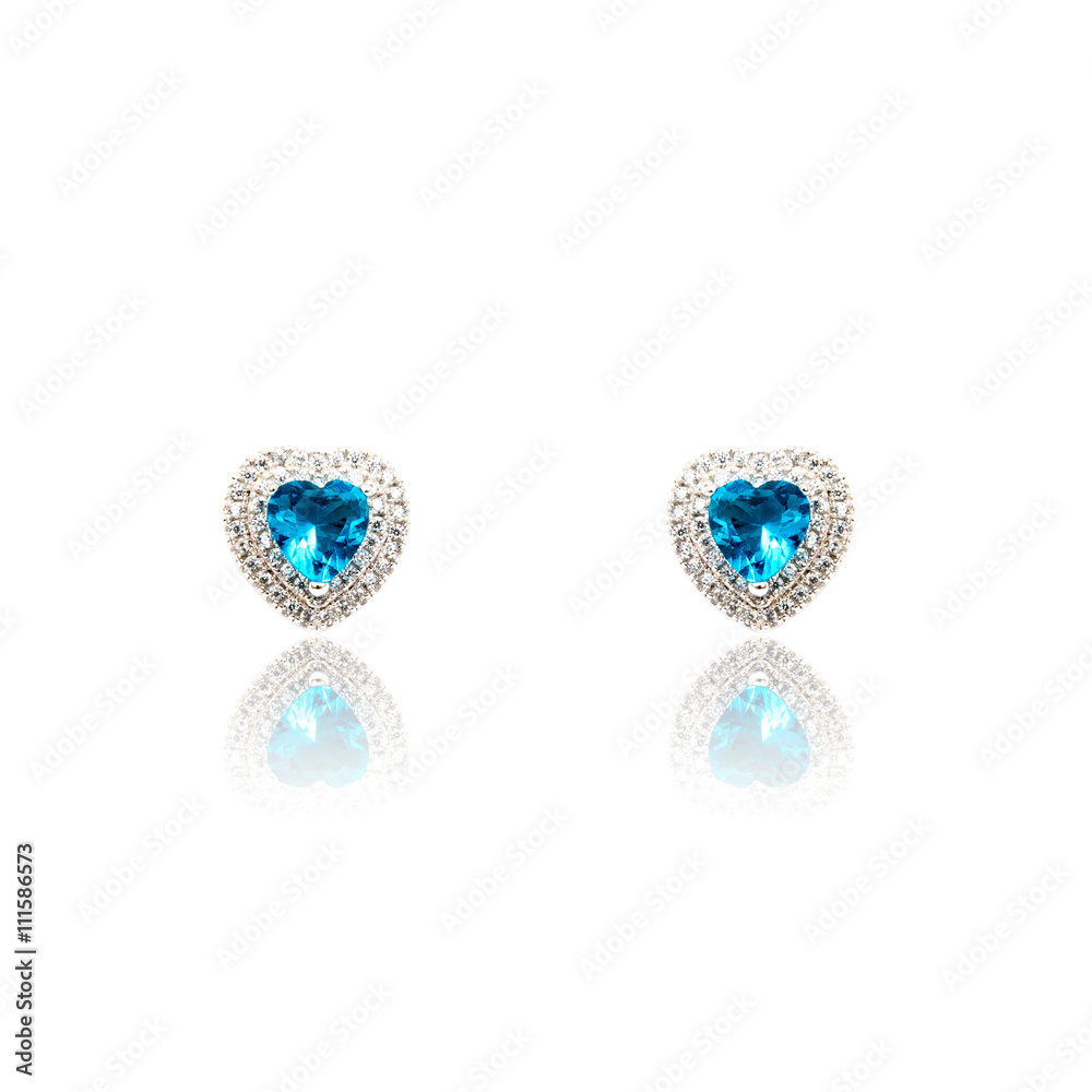Pair of sapphire earrings isolated on white
