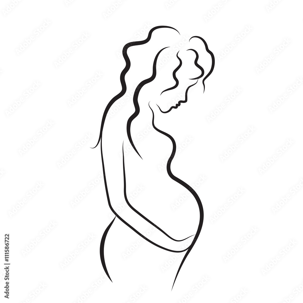 Plakat pregnant woman silhouette, sketch, isolated vector symbol