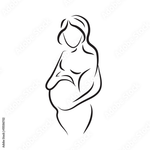 pregnant woman silhouette, sketch,  isolated vector symbol