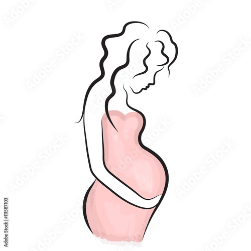 pregnant woman silhouette, sketch,  isolated vector symbol