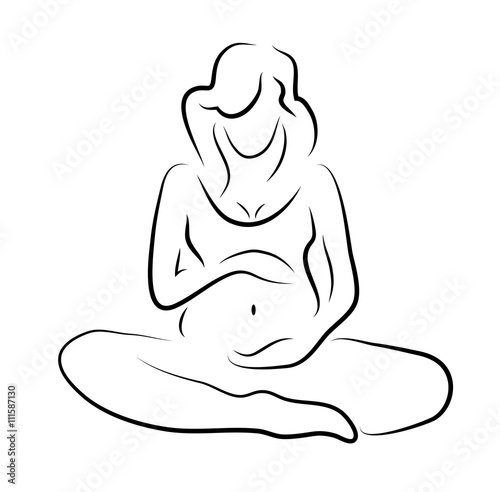 pregnant woman silhouette, sketch,  isolated vector symbol