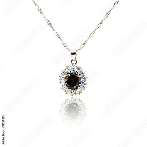 Black spinel Diamond pendant isolated on white 