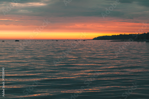 Colorful sunset over Baltic Sea coast
