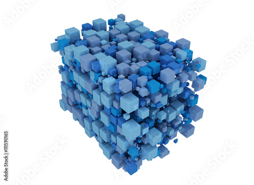 Blue cubes 3D. Isolated on white background