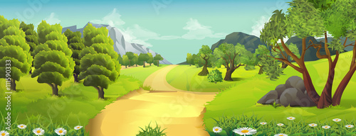 Nature landscape, rural road, vector background