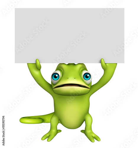 fun Chameleon cartoon character with white board