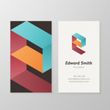 Business card isometric logo letter E vector template.