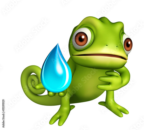 fun Chameleon cartoon character with water drop