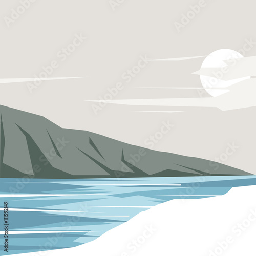 Mountain and river background. Vector illustration.  