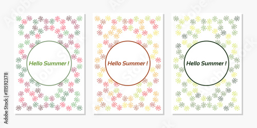 Vector set of design templates,varicolored leaflets and frames A4 size layout, collection of geometric colorful pages for gift card, cover, book, printing, fashion presentation. Hello Summer.
