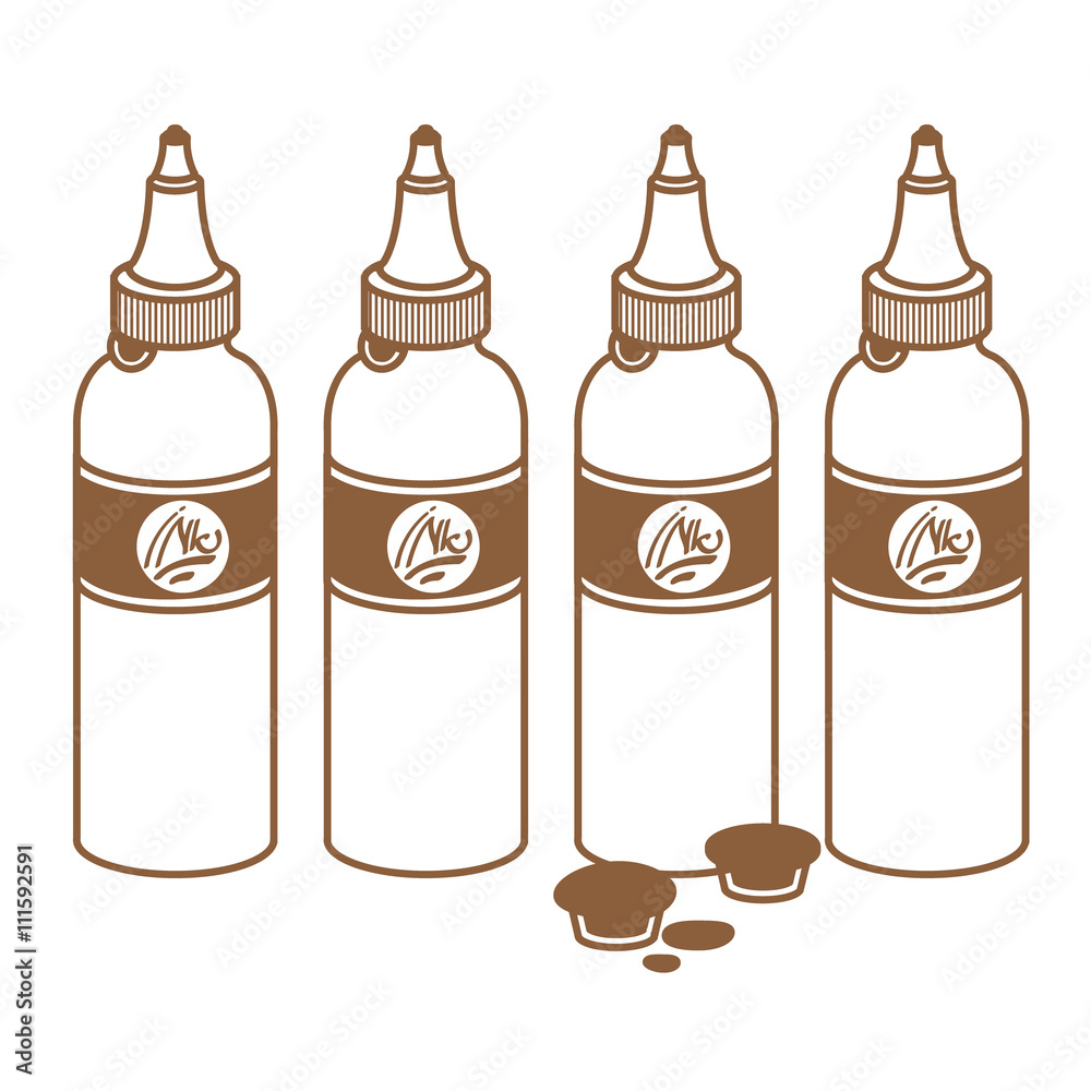 Tattoo ink bottles. Tattoo Accessory. Outline drawing. Stock Vector | Adobe  Stock