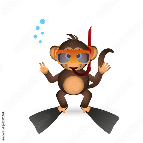 cute chimpanzee diver in summer sport little monkey  eps10 photo