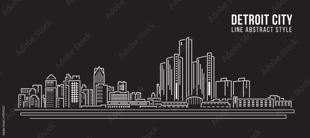 Fototapeta Cityscape Building Line art Projekt ilustracji wektorowych - detroit miasta