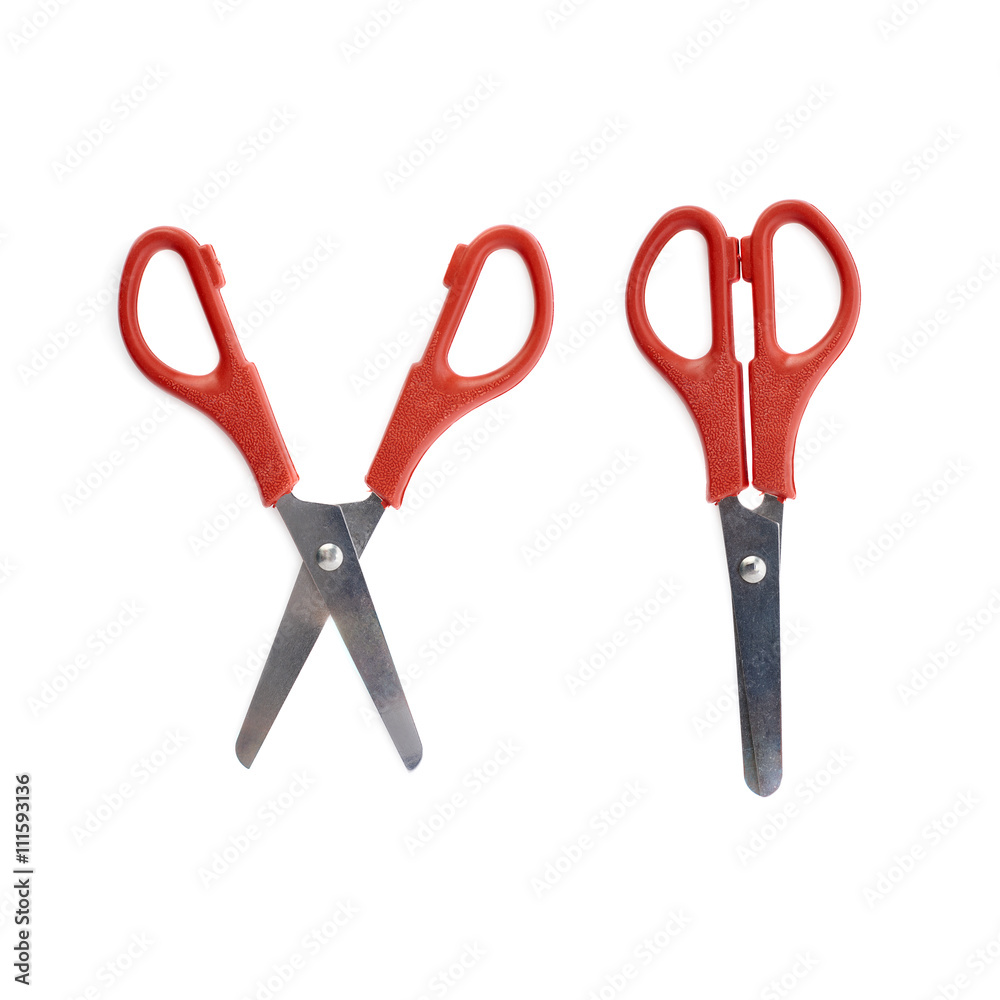 Set of Red scissors isolated over the white background Set of Red scissors isolated over the white background