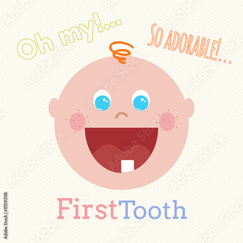 Cute baby first tooth vector concept. Funny cartoon smiling little boy first tooth.
Little baby infant flat cartoon. First tooth vector concept. Cute little baby smiling. Vector hand drawn baby boy.