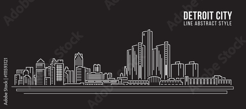 Fototapeta Cityscape Building Line art Projekt ilustracji wektorowych - detroit miasta
