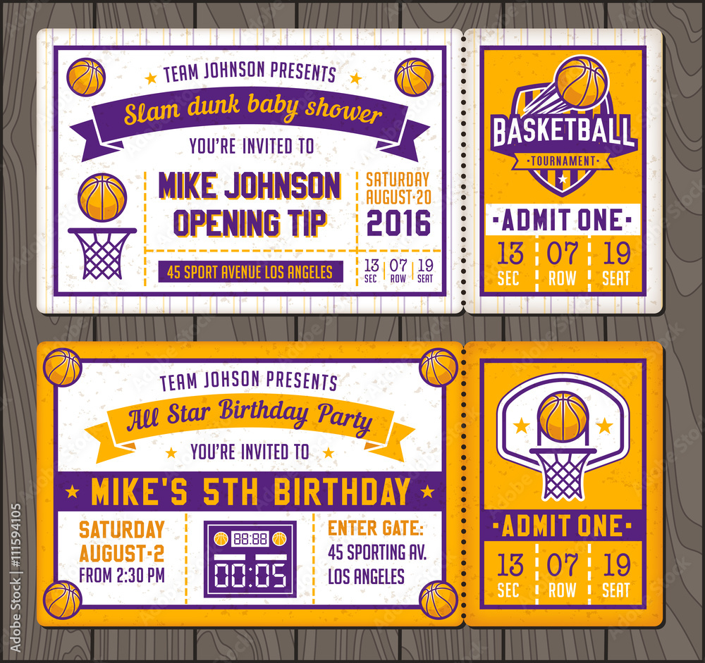 Fototapeta premium Basketball Vector Ticket Templates