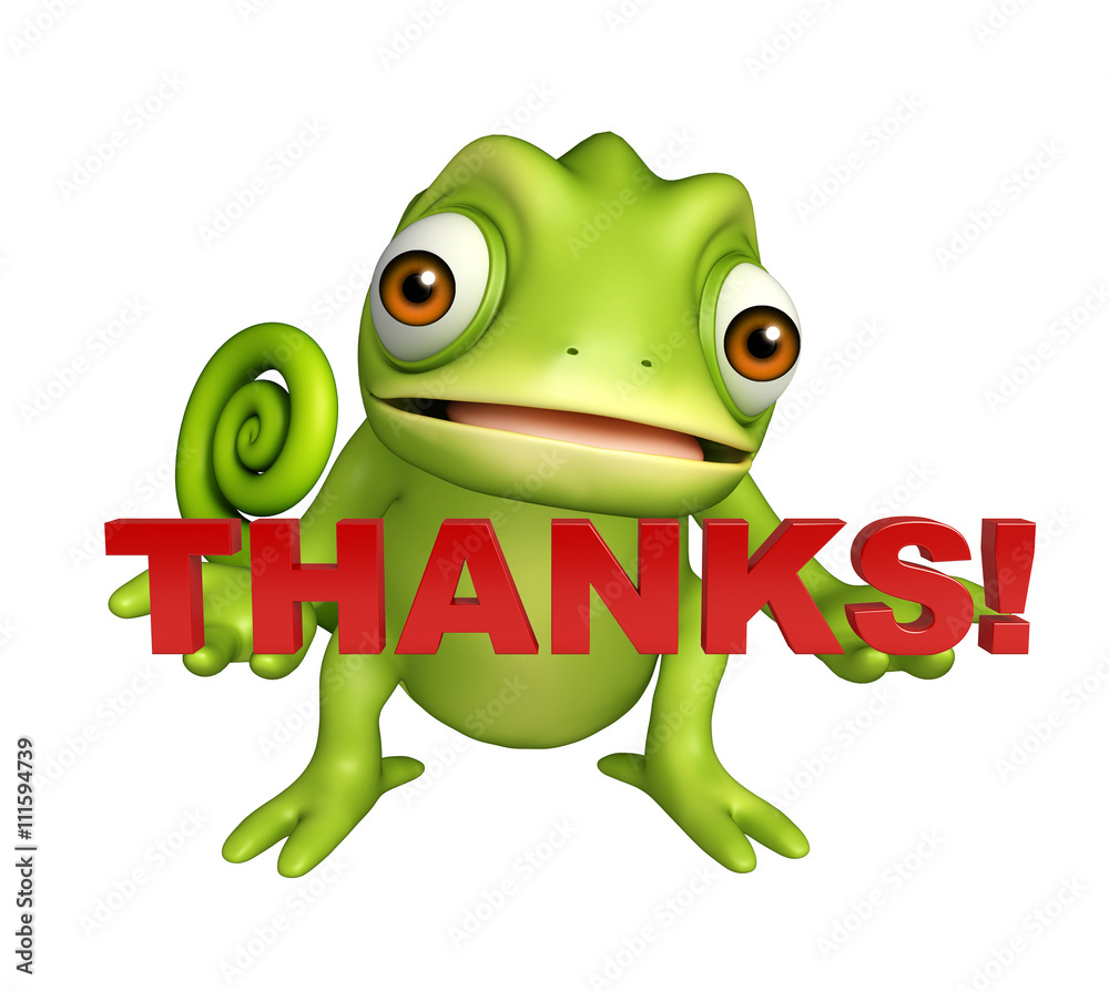 Fototapeta premium Chameleon cartoon character with thanks sign