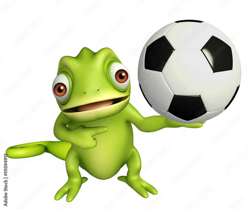 fun Chameleon cartoon character with football fun Chameleon cartoon character with football
