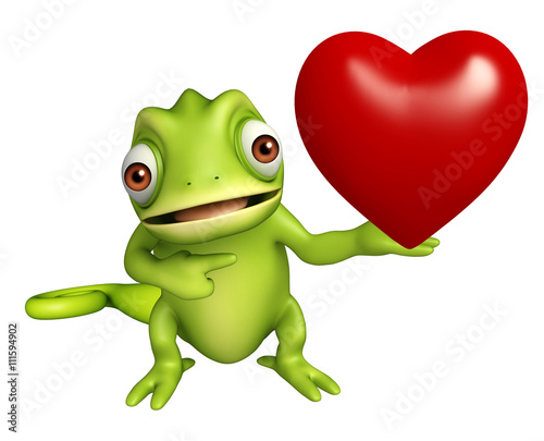 Chameleon cartoon character with heart photo