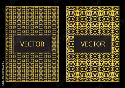 Vector set of design templates, leaflet and frames A4 size layout, luxury business solution, trendy elements - simple golden foildecoration on black background