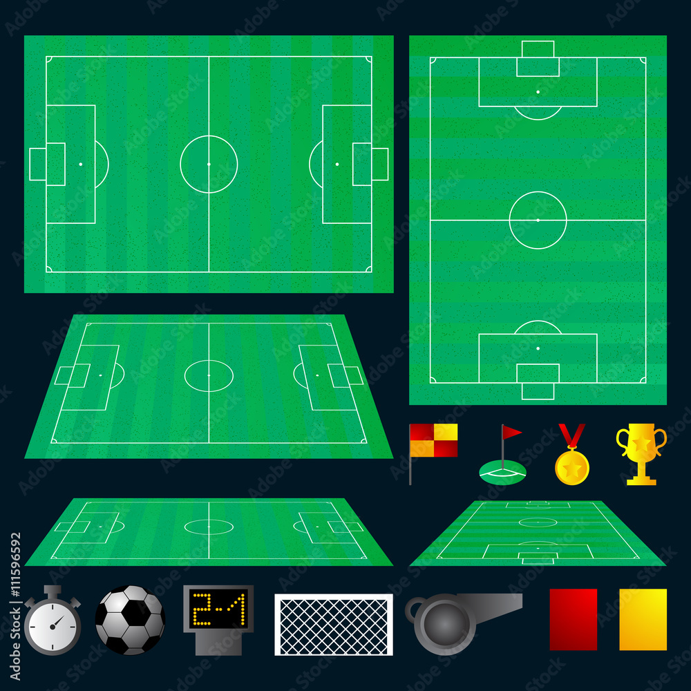 Vector illustration of a set of soccer fields in different positions