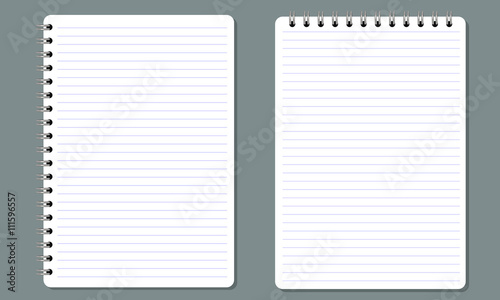 Blank spiral notepad notebook with lines. Flat color and Isolated.