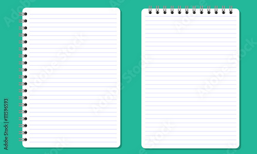 Blank spiral notepad notebook with lines. Flat color and Isolated.