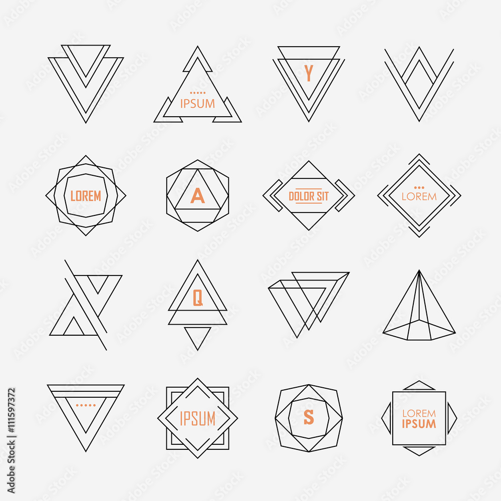 Set of geometric signs, logotypes and frames. Minimal hipster style ...